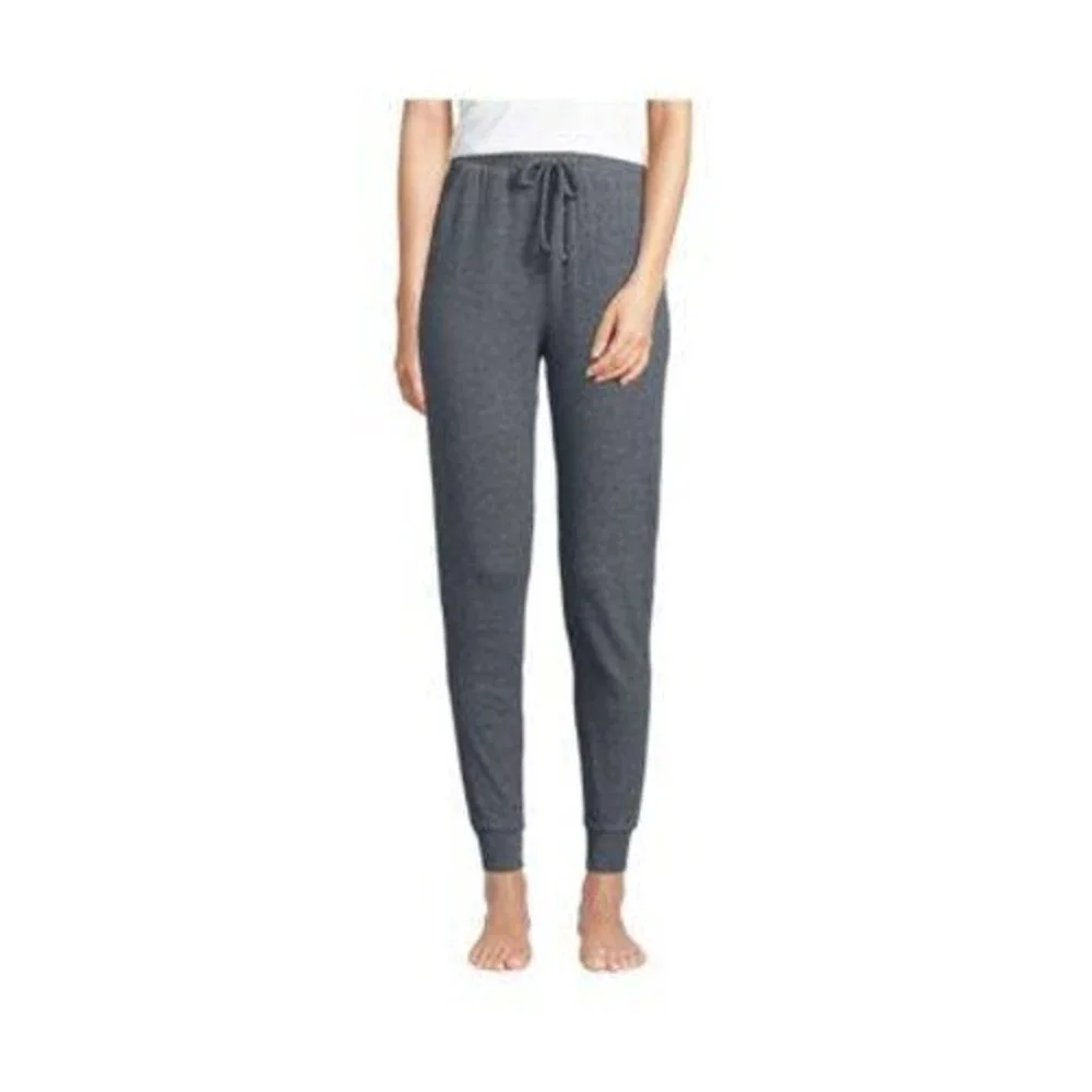 Lands‎ End WOMENS Fleece Jogger Pants Charcoal Gray Heather TALL Lounge Sweat